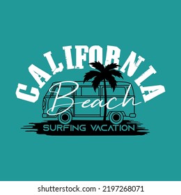 California Ocean side stylish t-shirt and apparel trendy design with palm trees silhouettes, typography, print, vector illustration. Global swatches.
