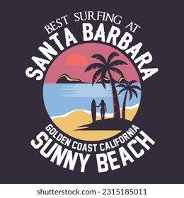 California Ocean side stylish t-shirt and apparel trendy design with palm trees silhouettes, typography, print, vector illustration. Global swatches.