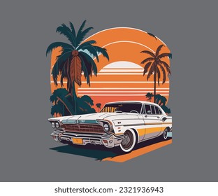 California Ocean side stylish t-shirt and apparel trendy design with palm trees silhouettes, typography, print, vector illustration. Global swatches.