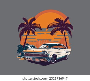 California Ocean side stylish t-shirt and apparel trendy design with palm trees silhouettes, typography, print, vector illustration. Global swatches.