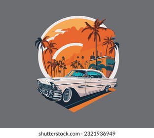 California Ocean side stylish t-shirt and apparel trendy design with palm trees silhouettes, typography, print, vector illustration. Global swatches.