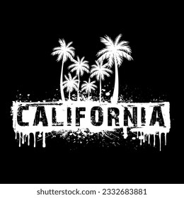 California Ocean side stylish t-shirt and apparel trendy design with palm trees silhouettes, typography, print, vector illustration.