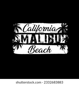 California Ocean side stylish t-shirt and apparel trendy design with palm trees silhouettes,malibu beach typography, print, vector illustration
