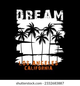 California Ocean side stylish t-shirt and apparel trendy design with palm trees silhouettes, typography, print, vector illustration