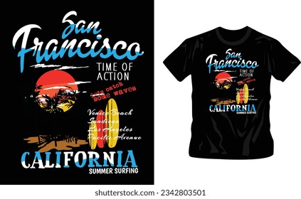 California Ocean side stylish t-shirt and apparel trendy design with palm trees silhouettes, typography, print, vector illustration shirt design editable template