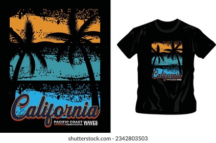 California Ocean side stylish t-shirt and apparel trendy design with palm trees silhouettes, typography, print, vector illustration shirt design editable template