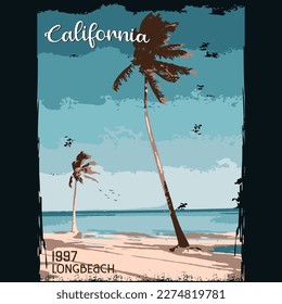 California Ocean, take me to the sunshine, California Beach Paradise Print T-shirt Graphics Design, typography slogan on palm trees background for summer fashion print