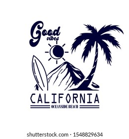 California Oceanside Beach Vintage Illustration T Stock Vector (Royalty ...