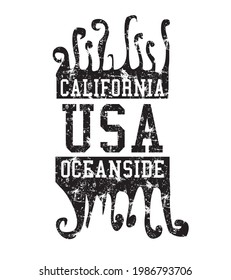 California Oceanside big wave graphic design vector art