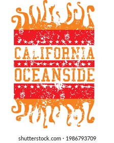 California Oceanside big wave graphic design vector art