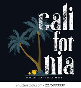 California Ocean,surf all day,California Beach Print T-shirt Graphics Design, typography slogan on palm trees background for summer fashion print