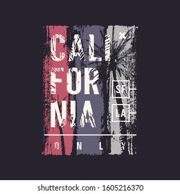 California only. Graphic t-shirt vector design with palm trees.