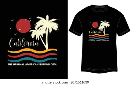 California The Original American Surfing Com. T-shirt Design, Summer paradise, Surf Paradise, Break The Waves, Sea Beach, Summer, T-shirt, Typography T-shirt Design, Vector Illustration, Sea Beach T-s