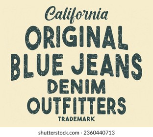 California Original Blue Jeans Denim Outfitters Editable print with grunge effect for graphic tee t shirt or sweatshirt - Vector