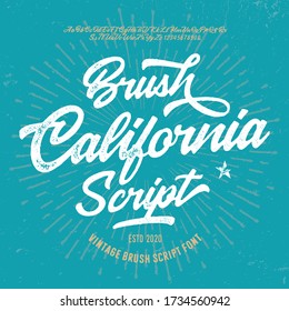 "California" Original Brush Script Font. Retro Typeface. Vector Illustration.