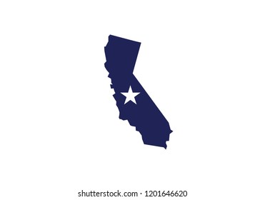 California outline map blue USA state borders star vector illustration