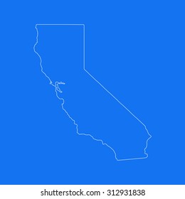 California Outline Map, Stroke. Line Style. White And Blue. Vector EPS8