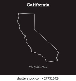 California outline map,stroke. Name of state and nickname. Line style. Vector EPS8