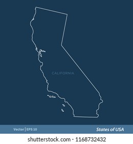 California - Outline States of USA Vector Template, stroke editable Illustration Design. Vector EPS 10.