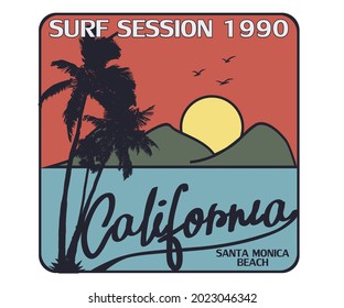 California palm beach t shirt design. Surf club print artwork. You can use another think like patch, sticker, batch, apparel, logo, embroidery etc. 