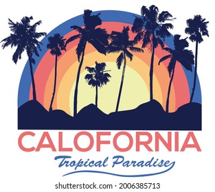 California Palm Beach Vector Design. Palm Graphic Print For Fashion. Summer Vibes Artwork For Any Kind Of Apparel. 