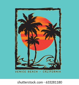 California palm illustration, typography, tee shirt graphics, vectors