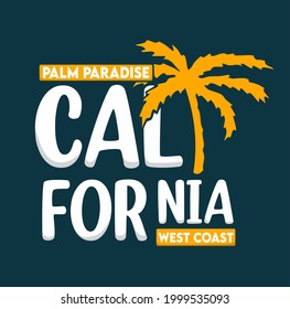 California palm paradise with yellow palm tree silhouette