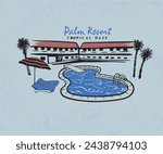 california palm resort vector design, summer retro vintage artwork, vintage pool party, palm spring tropical motel, summer vacation graphic print 