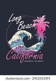 California Palm Tree And Long Beach Summer Graphics, summer holiday, hello summer, beach vacation and background - Vector Illustration for t shirt prints