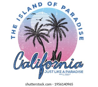 California Paradise gradient background vector artwork design  summer vibes palm design  