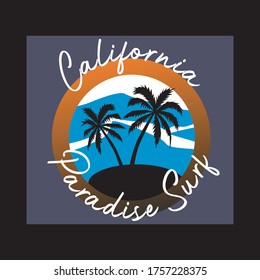 california paradise surf typography design for tshirt print vector illustration
