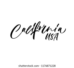 California phrase handwritten with a calligraphic brush. American state. Ink illustration. Modern brush calligraphy. Isolated on white background.