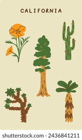 California plants collection. Vector flat illustration