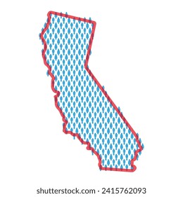 California population map. Stick figures people map with bold red translucent state border. Pattern of men and women icons. Isolated vector illustration. Editable stroke.