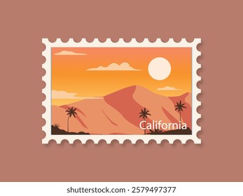 California postage mail stamp template. los angeles hill