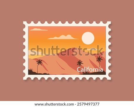 California postage mail stamp template. los angeles hill
