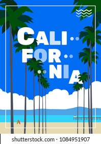 california poster with palm trees ocean mountain beach