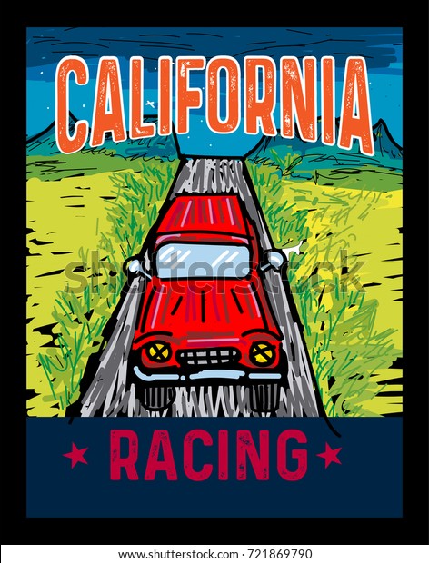 california racing,t-shirt print poster\
vector illustration