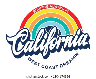 california rainbow retro print dedign