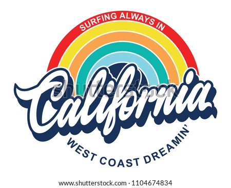 california rainbow retro print dedign