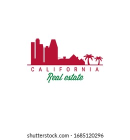 California real estate vector icon. City skyline, skyscrapers and suburbs silhouette. Branding idea, business card emblem.