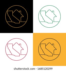 California real estate vector icon. Home and simple map of California line icon in four colors. Branding idea, business card emblem.