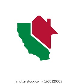 California Real Estate Vector Icon. Home And Simple Map Of California. Branding Idea, Business Card Emblem.