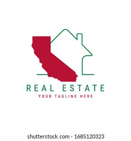 California real estate vector icon. Home line icon and simple map of California. Branding idea, business card emblem.