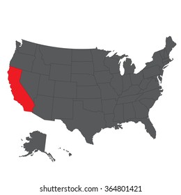 California red map on gray USA map vector
