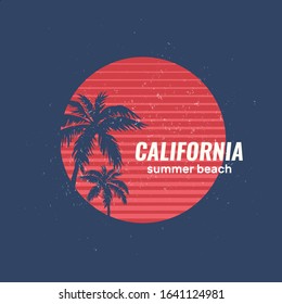 California Republic Poster with Palm Trees. Summer Beach .Tee Design For Print. Vector fashion illustration