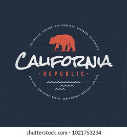 California republic. T-shirt and apparel vector design, typography, print, logo, label, poster. Global swatches.