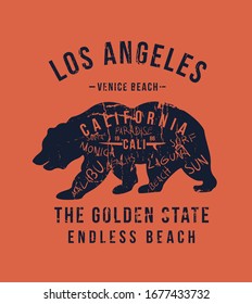 California Republic vintage typography with a grizzly Bear, t-shirt print graphics on black background
