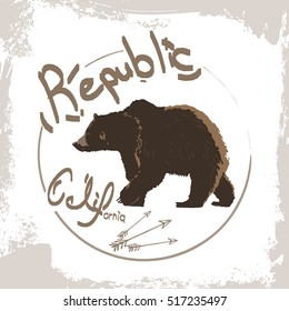 California republic,brown bear typography t-shirt graphic, 