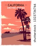 California retro poster. USA California travel illustration. United States of America greeting card. vector illustration.